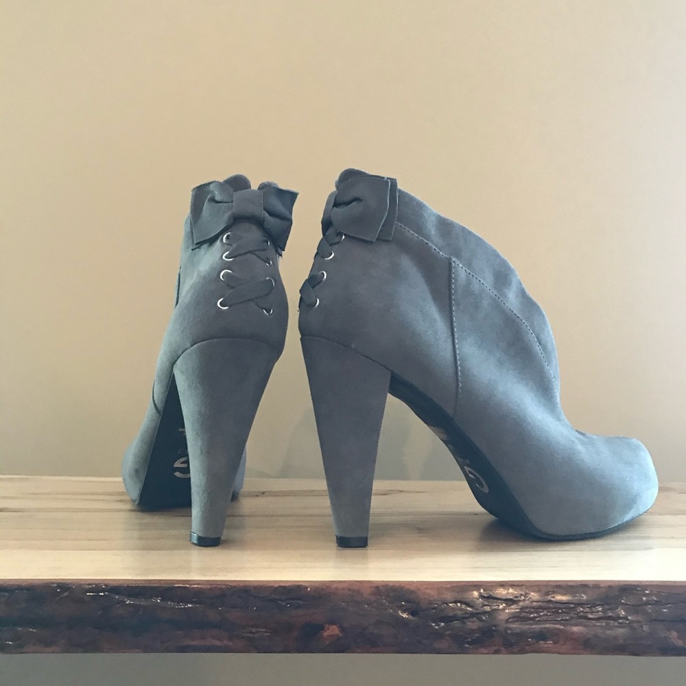 Grey Suede Booties with Laced Bows